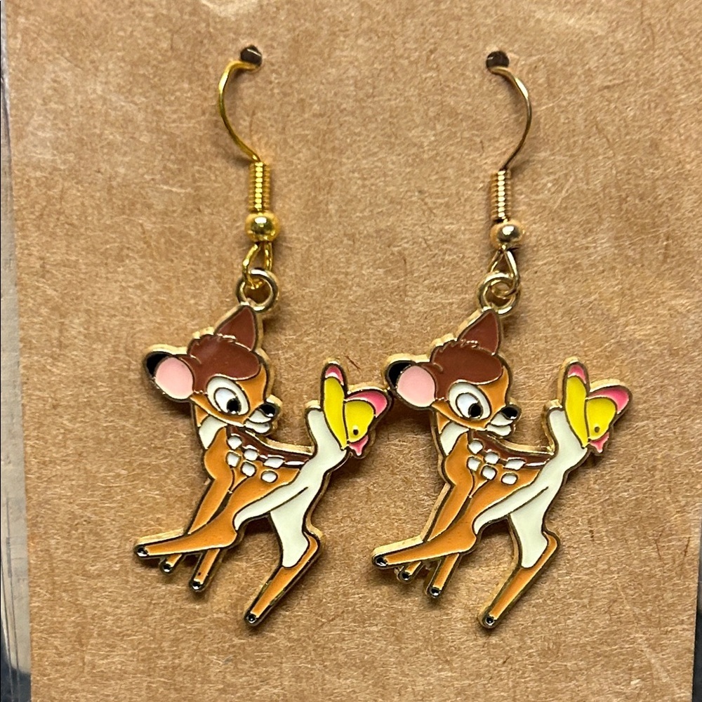 Cute Bambi Deer and Butterfly dangle Earrings